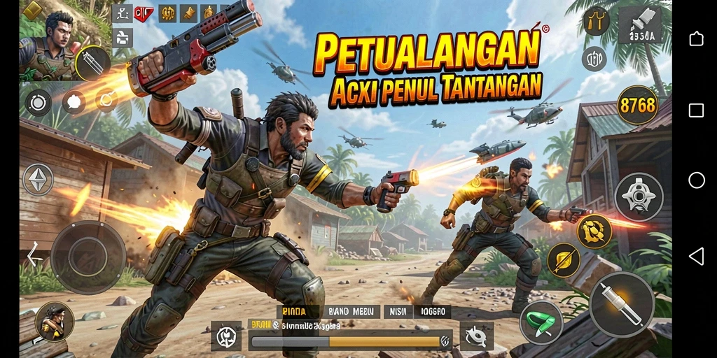 Tangkapan layar gameplay 8768 menampilkan aksi intens dan grafis memukau.