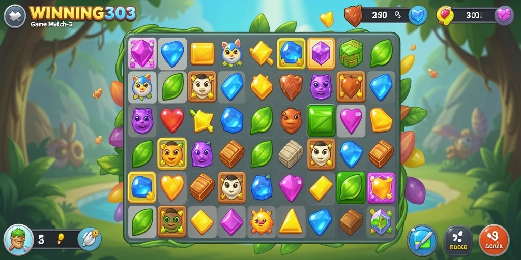 Gameplay seru WINNING303 dengan tantangan Match-3 yang menarik.